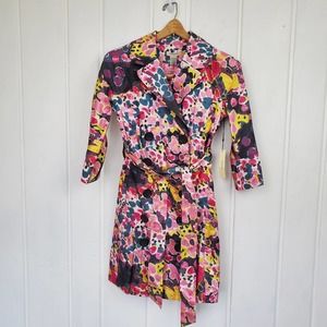Vertigo Paris Multicolor Floral Print Trench Coat - Pink, Yellow, Black
